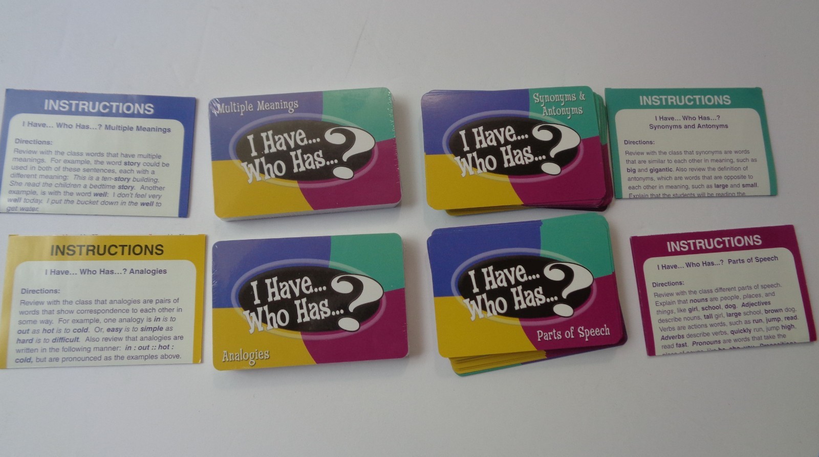 I Have… Who Has…? Language Arts Interactive Game Cards *Partly Sealed*