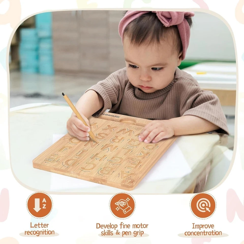 Asweets Montessori Wooden Alphabet Tracing Board, Wood Letter Practicing Boar…