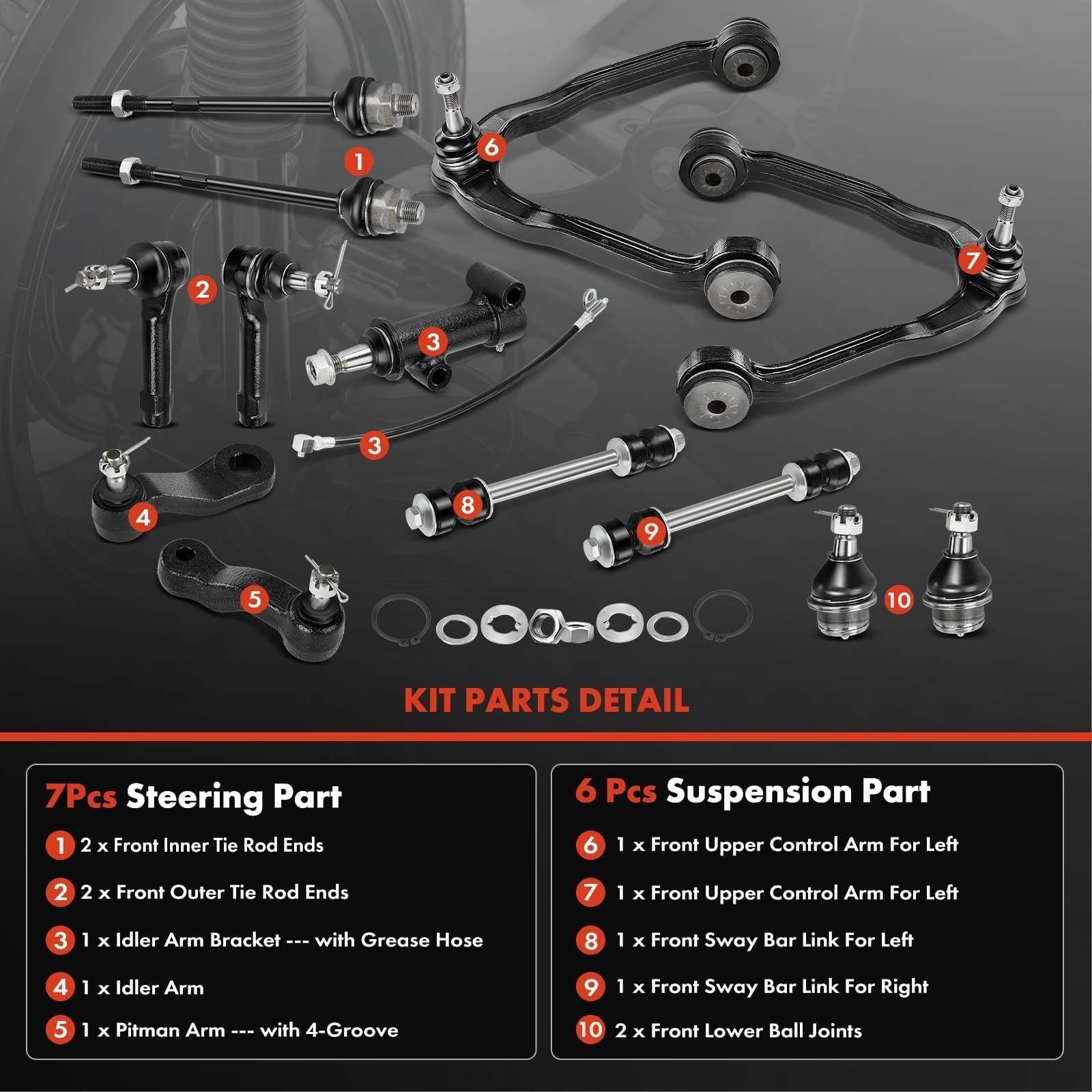 13 Piece AWD 4WD Front Suspension Kit Chevy GMC