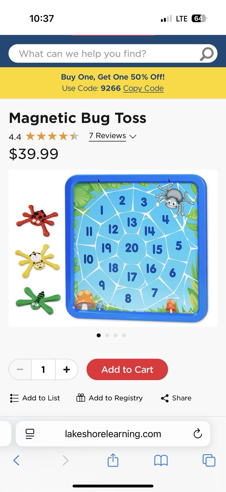 Lakeshore Magnetic Bug Toss Educational Toy Alphabet Numbers Double Sided $40