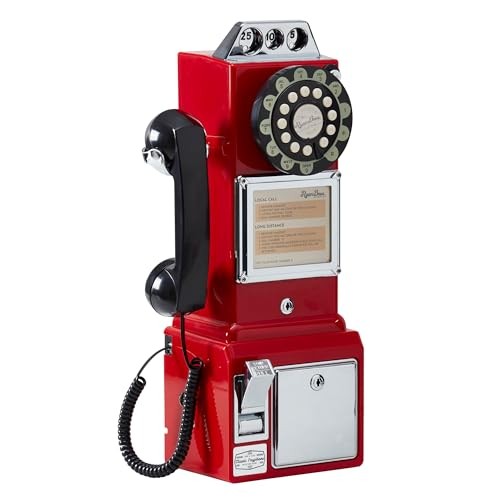 Ryan Bros. American Retro 1950’s Payphone with Coin Bank Wall-Mount Corded Red