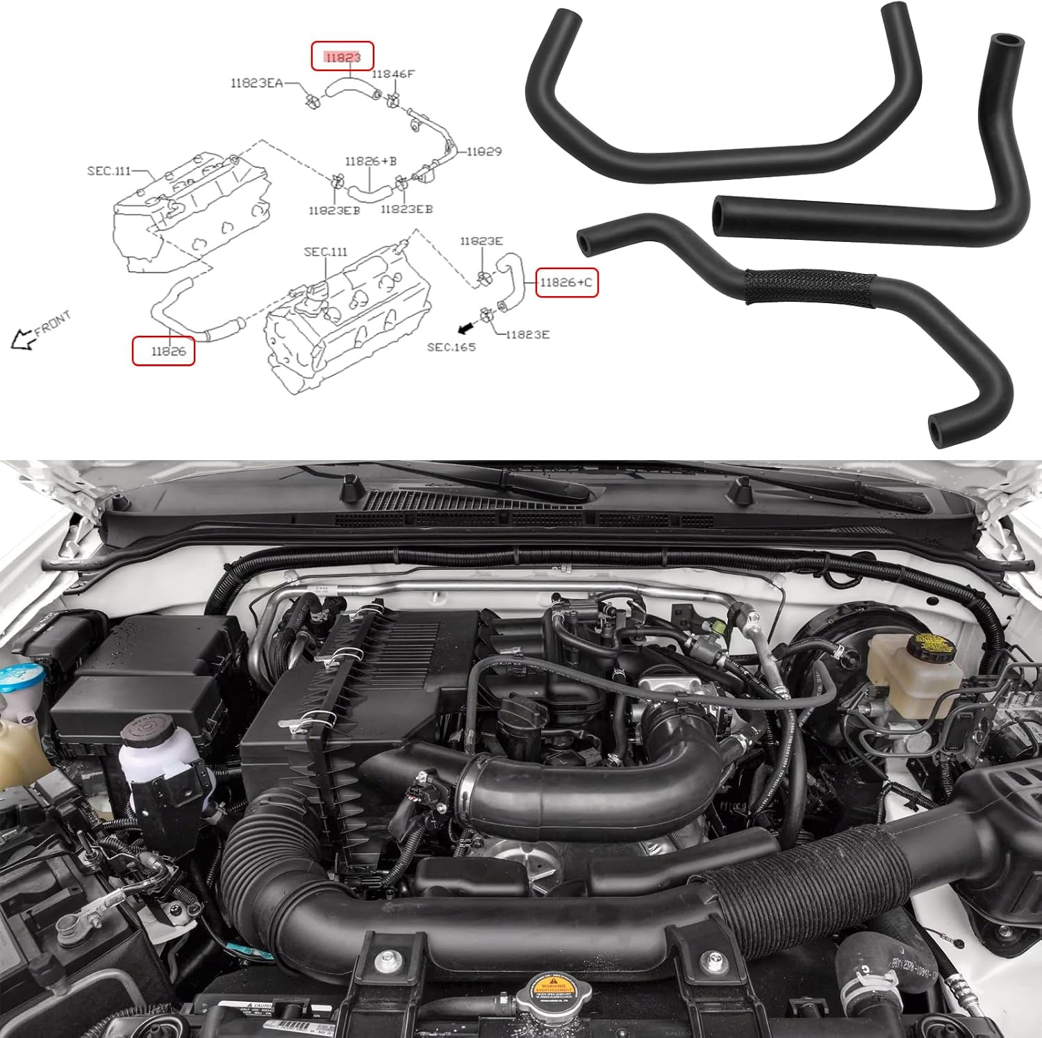 Jaronx 3PCS Breather Hoses Compatible with Nissan Pathfinder 2005-2012 | Frontie
