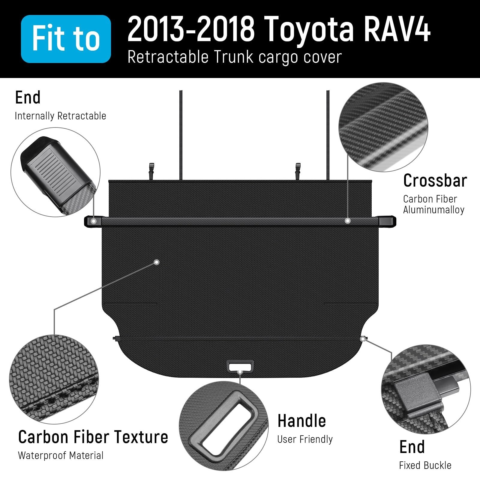 Cargo Cover Compatible with Toyota RAV4 2018 2017 2016 2015 2014 2013 Accesso…