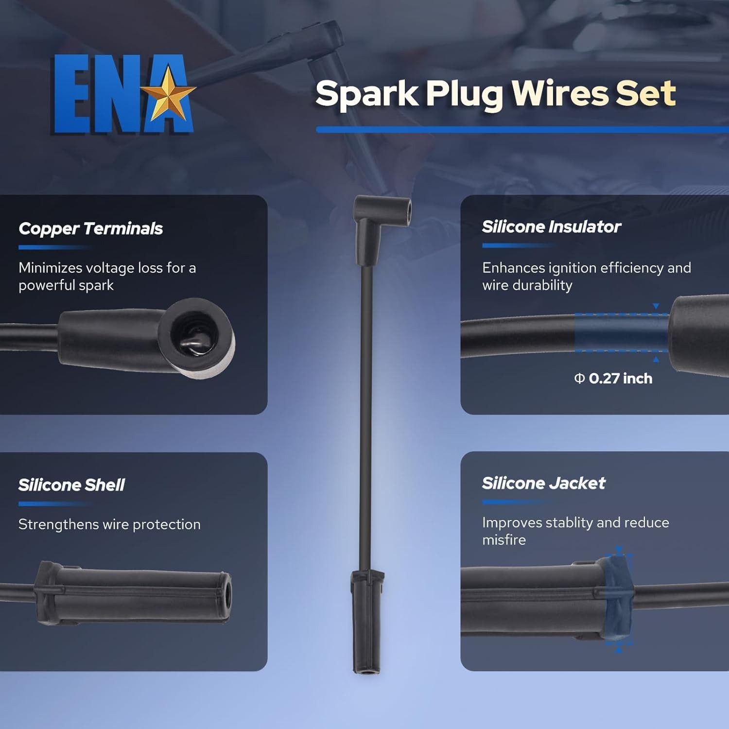 ENA Set of 6 Spark Plug with Wire Set 3.8L Compatible with Buick Chevy Pontiac