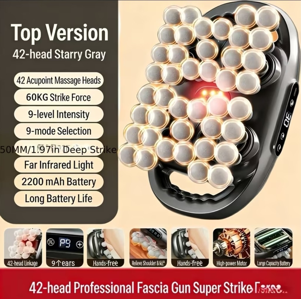 42-head 42-Drive Massage Gun Set, Deep Tissue Percussion Massager with 42 Black