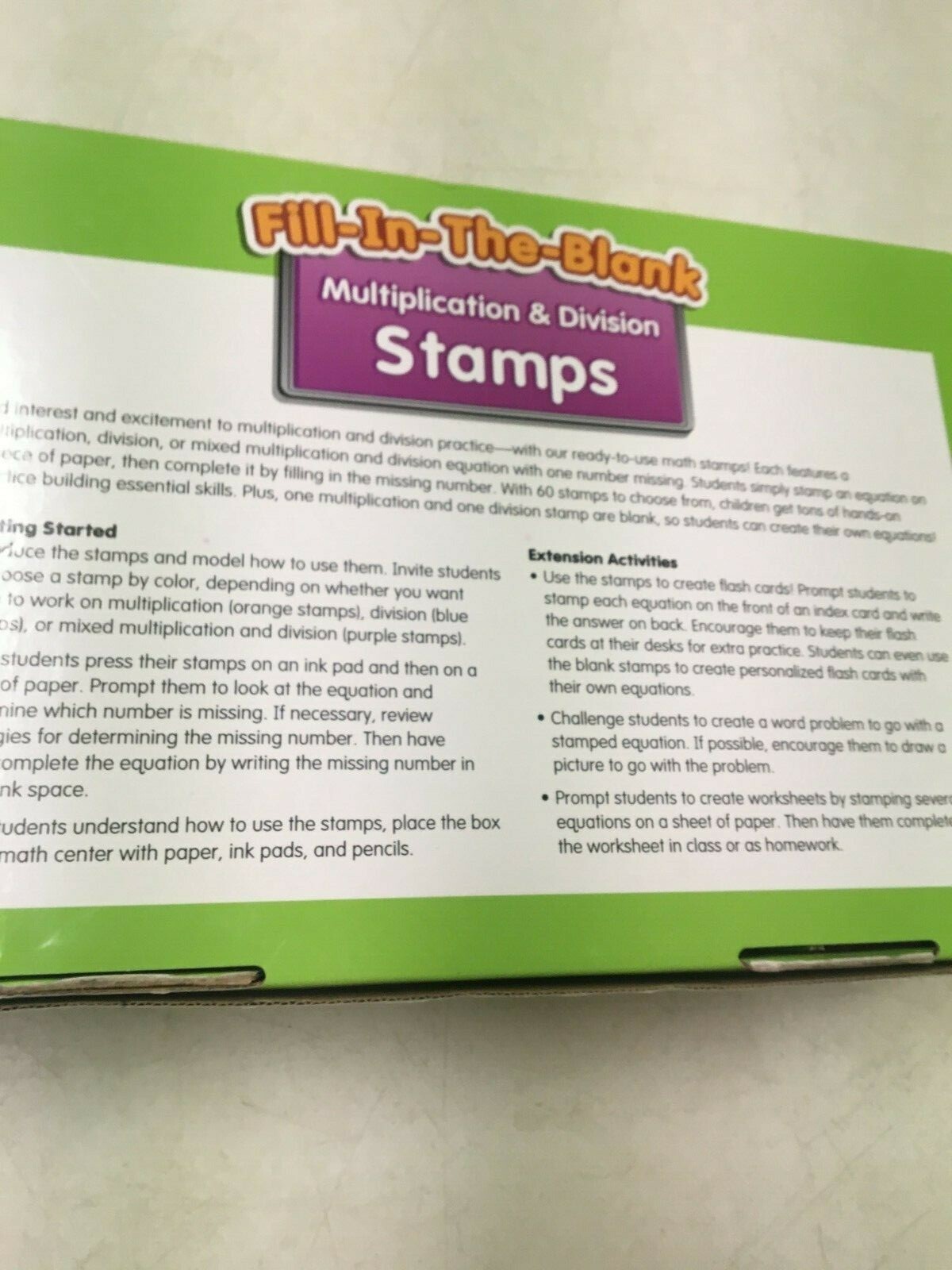 LAKESHORE EDUCATIONAL FILL IN THE BLANK MULTIPLICATION DIVISION STAMPS SET