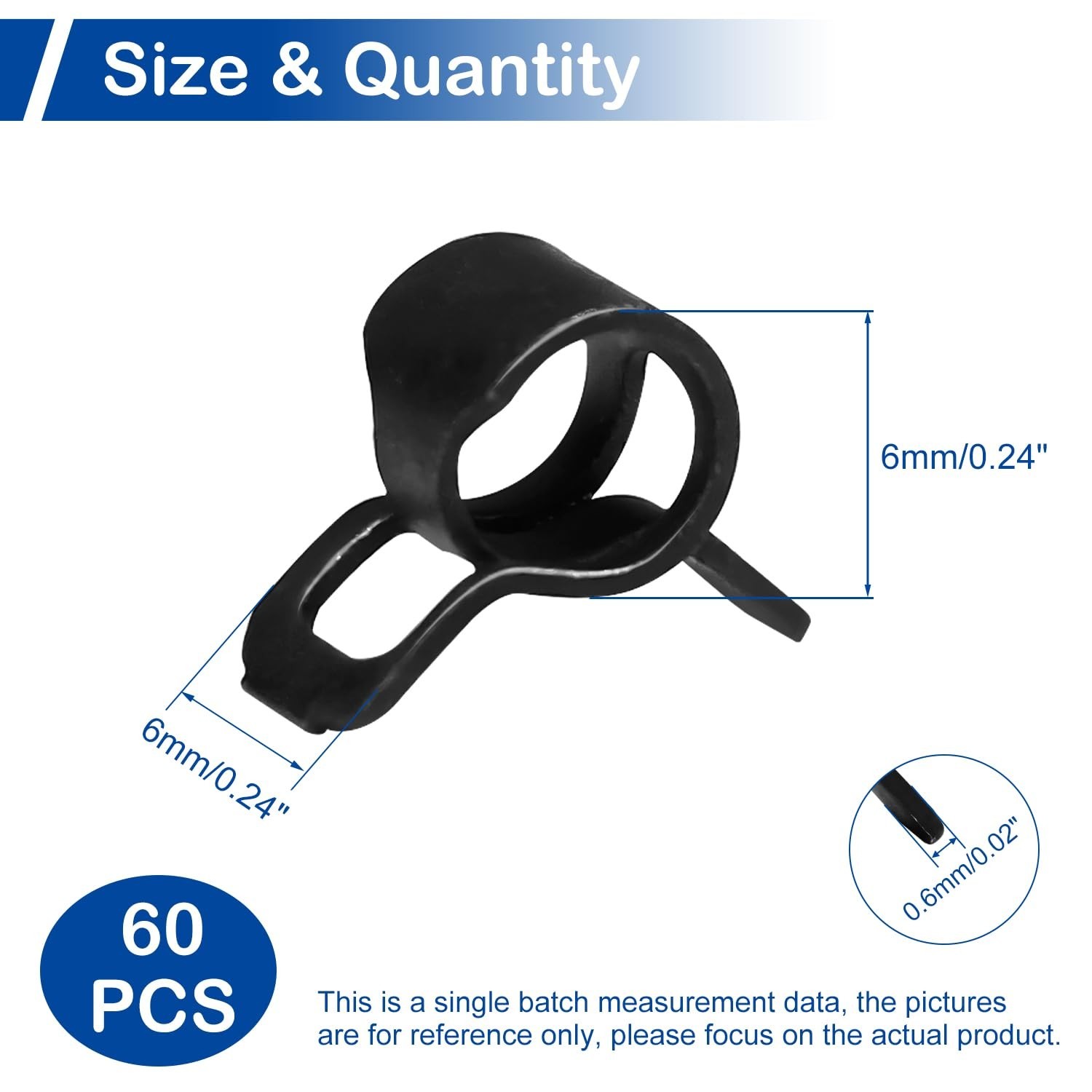 60Pcs 0.24″(6mm) ID Spring Band Hose Clamps, 1/4″ ID Fuel Line Hose Clamp, Lo…