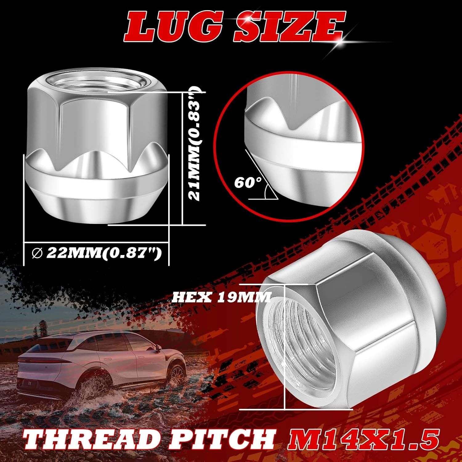 M14 x 1.5 Galvanized Lug Nuts 24PCS 3/4″ Hex 60 Degree Conical Seat Lug Nuts