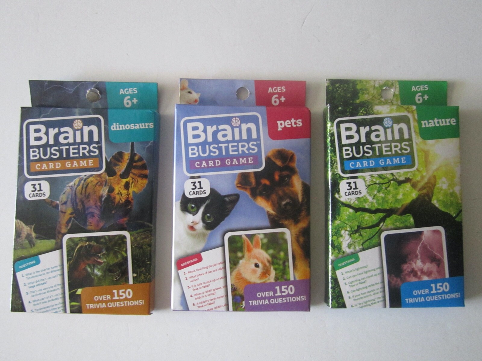 Brain Busters Gaming Cards – 31 Cards Each – Pets, Nature, Dinosaurs New!
