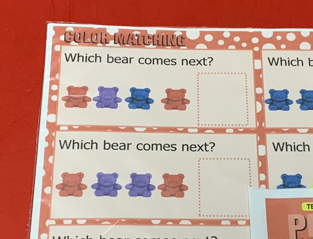 Bear Counters Pattern – Set of 6 Learning Mats / Cards – Laminated Activity