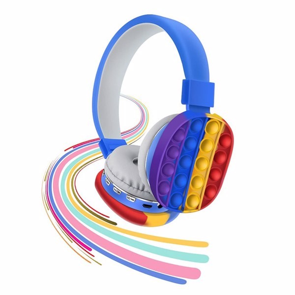 Blue Pop It Fidget Wireless Headset Kids Stress Relief Decompression Toy