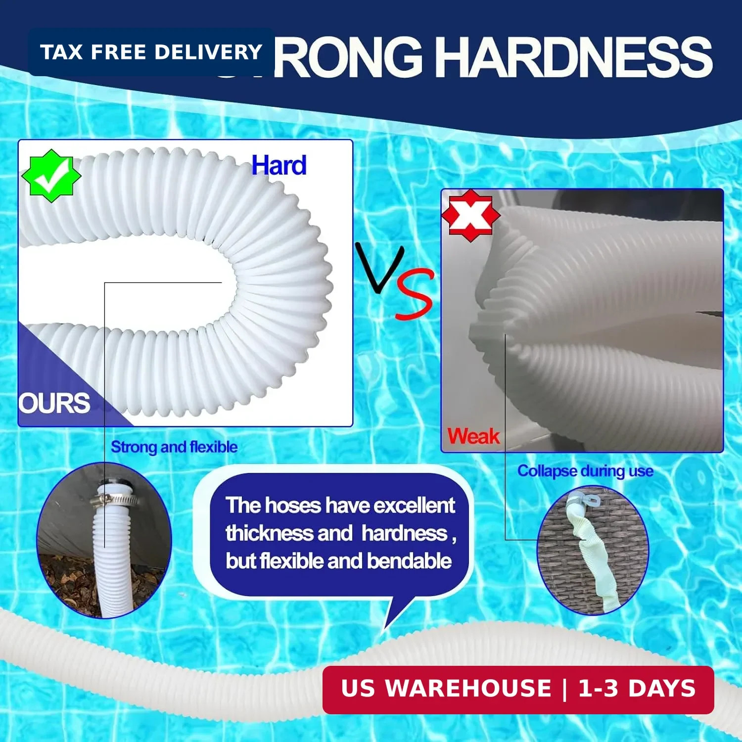 Pool Hoses for Above Ground Pools, 4 Pack 1.25 x 59 Inch Pool Filter Pump Hoses,