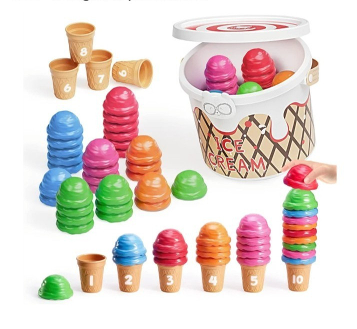 Ice Cream Counting & Color Sorting Set Preschool Learning Math Toys 65 Pcs