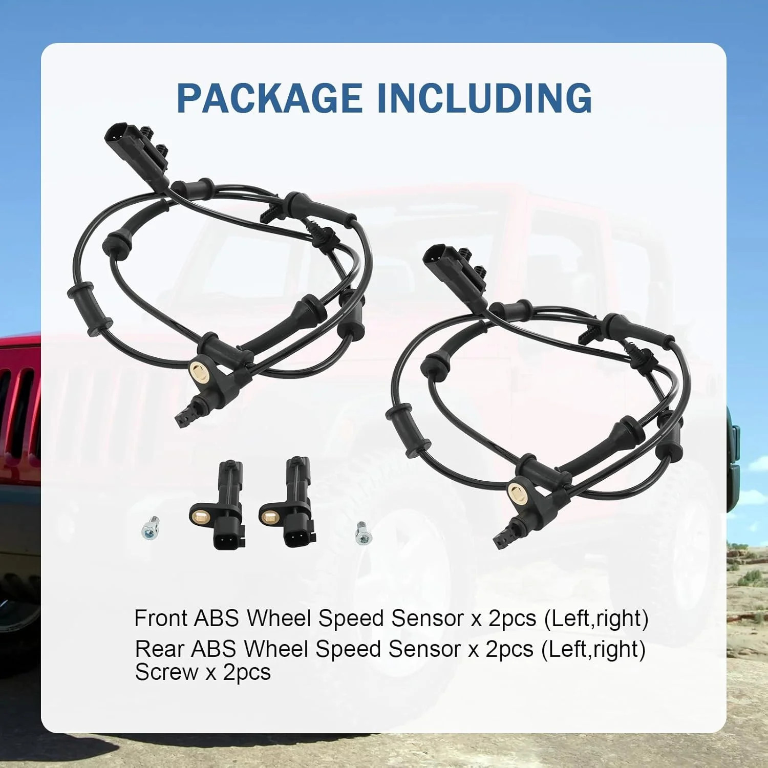 Front and Rear ABS Wheel Speed Sensor Replacement for Jeep Wrangler 3.6L 2012-20