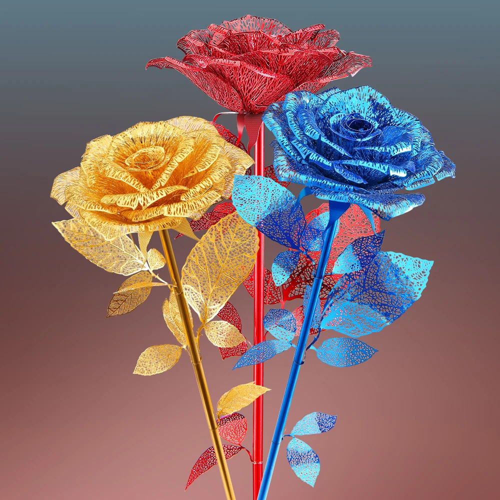 3D Metal Puzzle-Rose Model Building Kits Jigsaw Toy Adults Brain Teaser Gifts