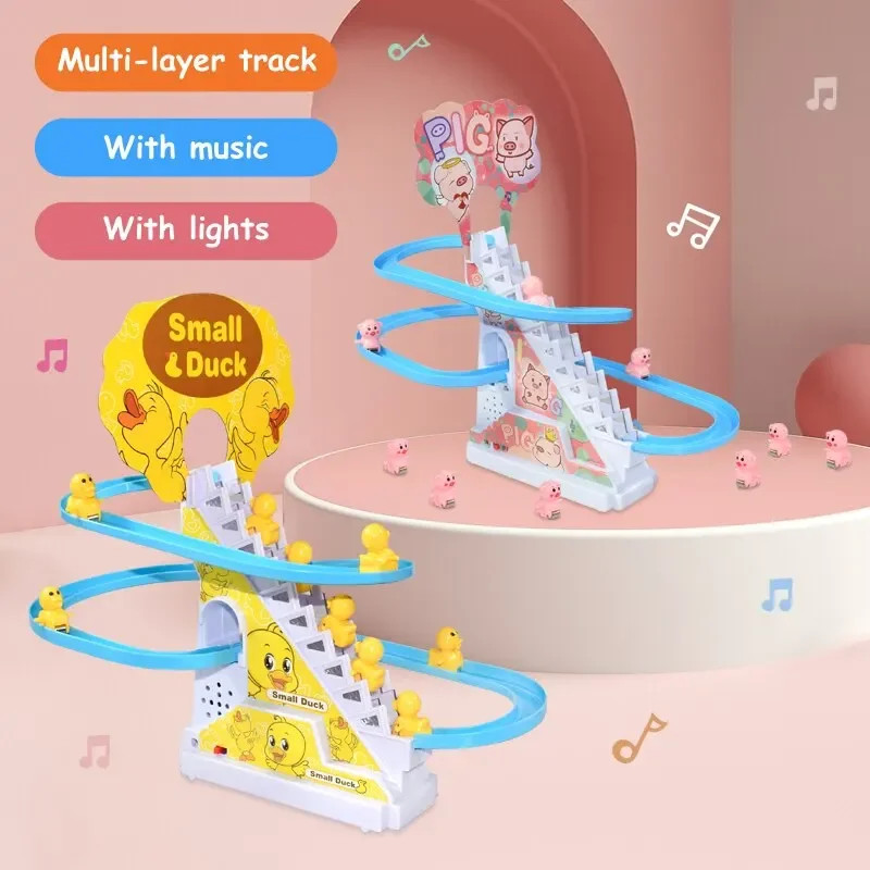 Patos eléctricos pequeños juguetes de escalada DIY patos persecución pista de ju