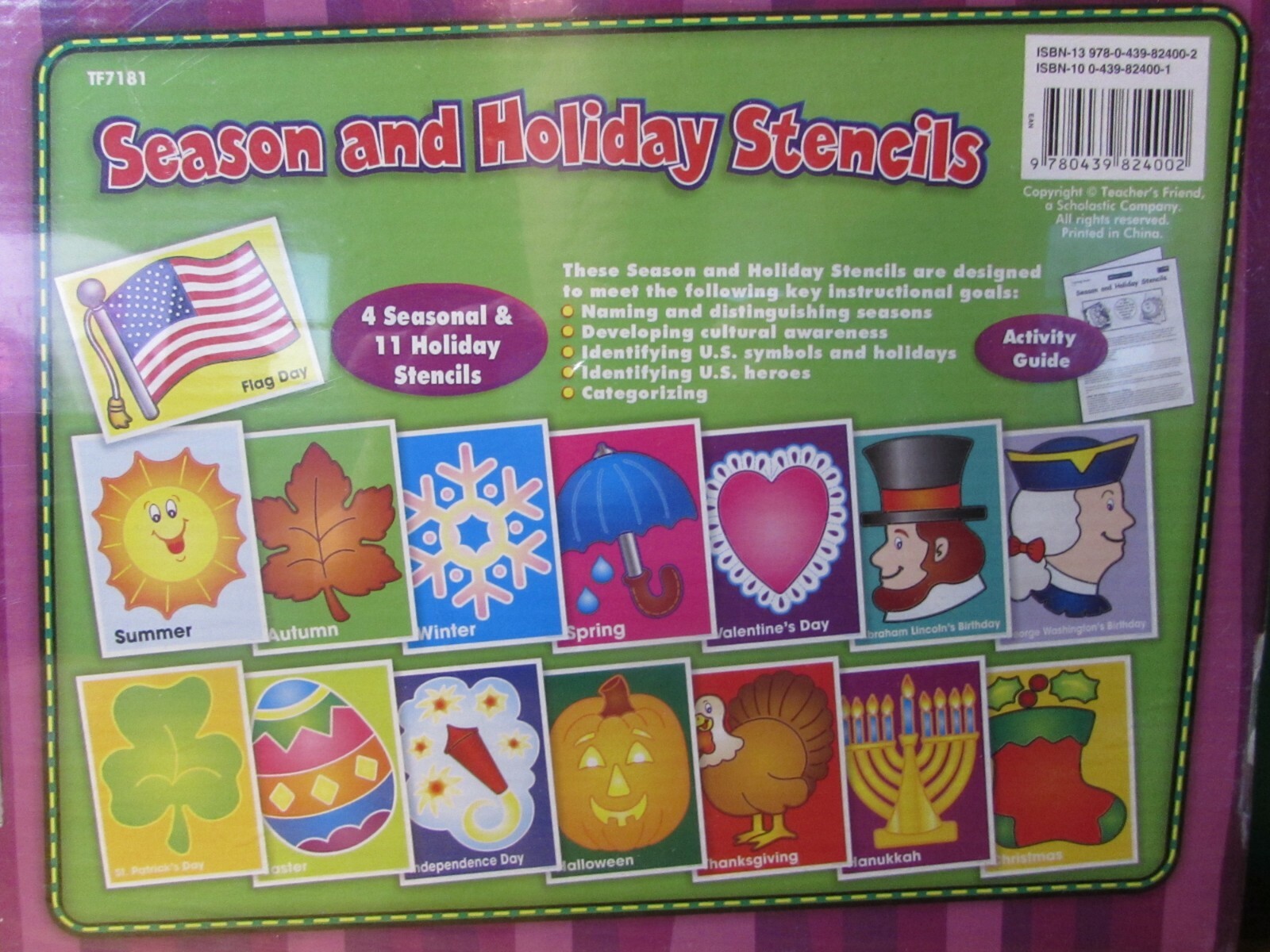 NEW/sealed Scholastic PreK-1 Season Holiday 15+ Large Stencils & activity guide