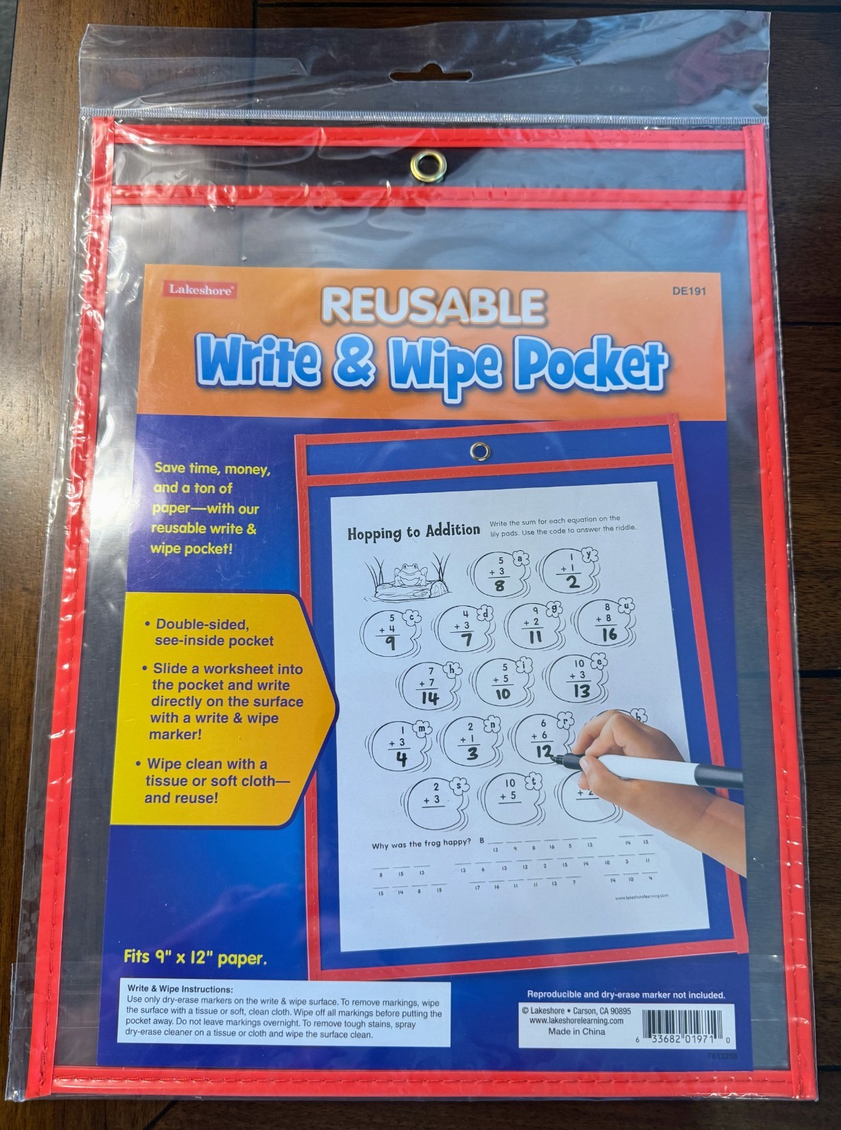 Reusable Write & Wipe Pocket Lakeshore Learning Fits 9″x12″ NEW & Factory SEALED