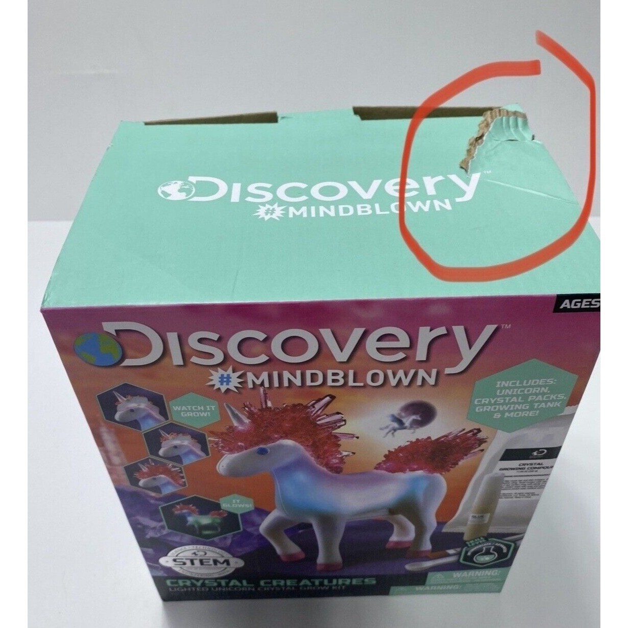 Discovery Crystal Creatures Light-Up Unicorn STEM Crystal Growing Kit, New