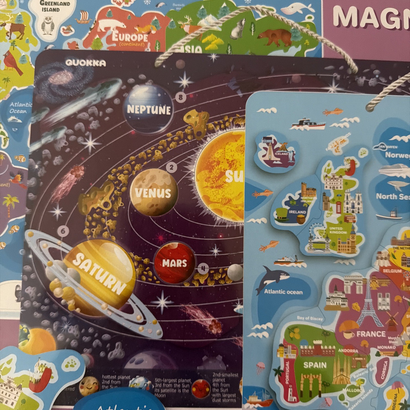 QUOKKA Magnetic Europe, World, Space Board Set of 3, Montessori, Preschool