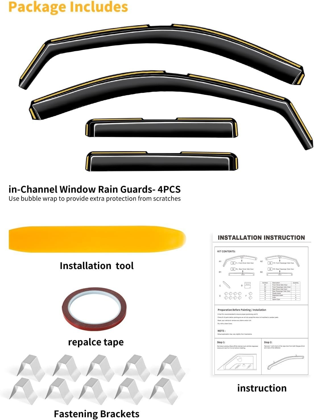 in-Channel Window Rain Guards Fit for Jeep Grand Cherokee(Limited) 2011-2021 Ext