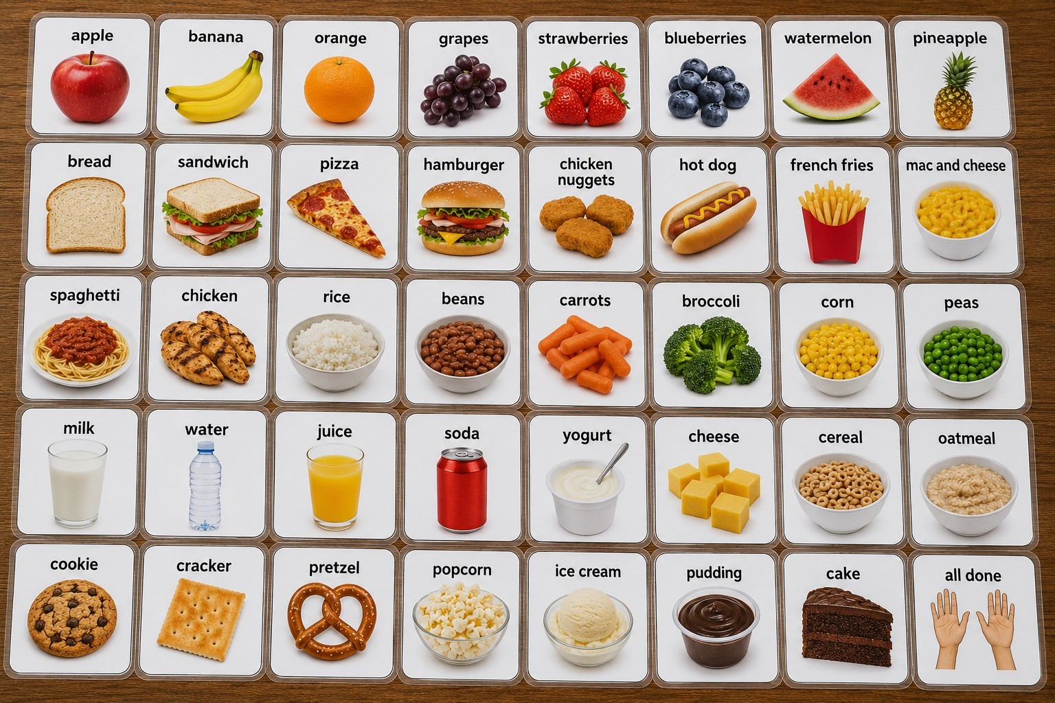 50 Food Visual Communication Cards | Autism AAC-Nonverbal Picture Cards- 2″ x 2″