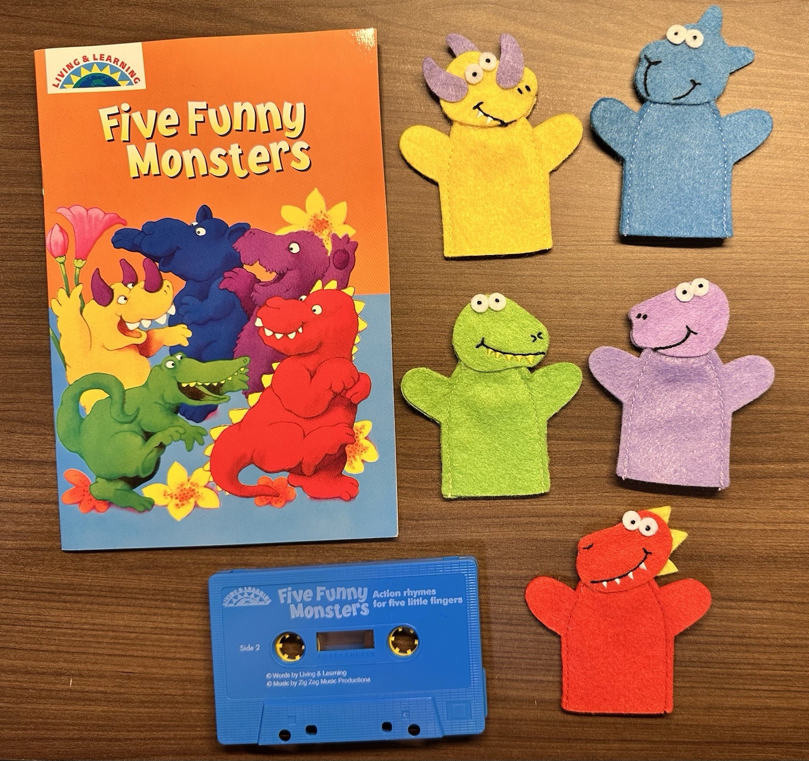 Five Funny Little Monsters-Book, Cassette Tape & 5 New Felt Finger Puppets