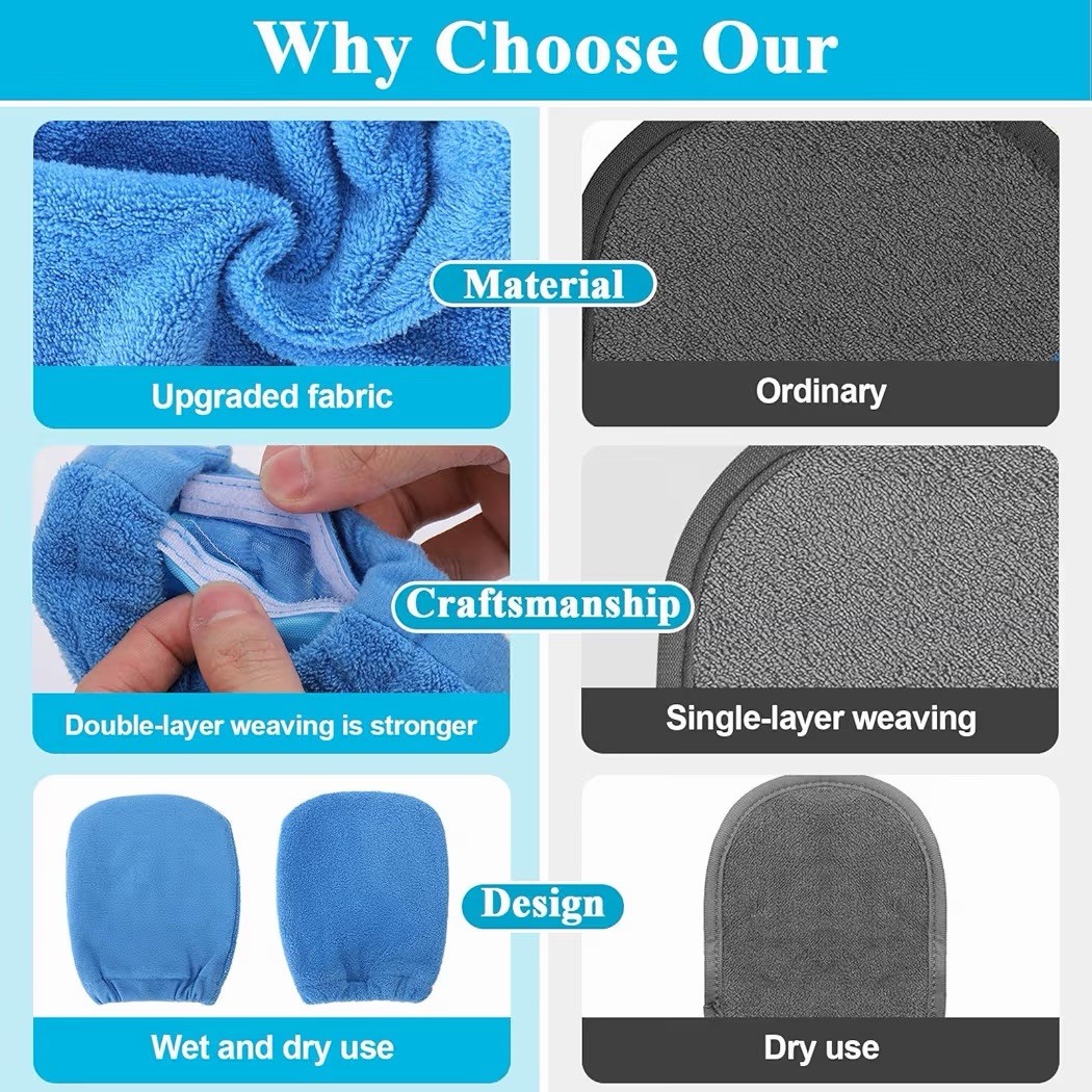 Vodolo 2 in 1 Sand Remover for Beach,2Pcs Wipe Off Mitts 2PCS, Blue