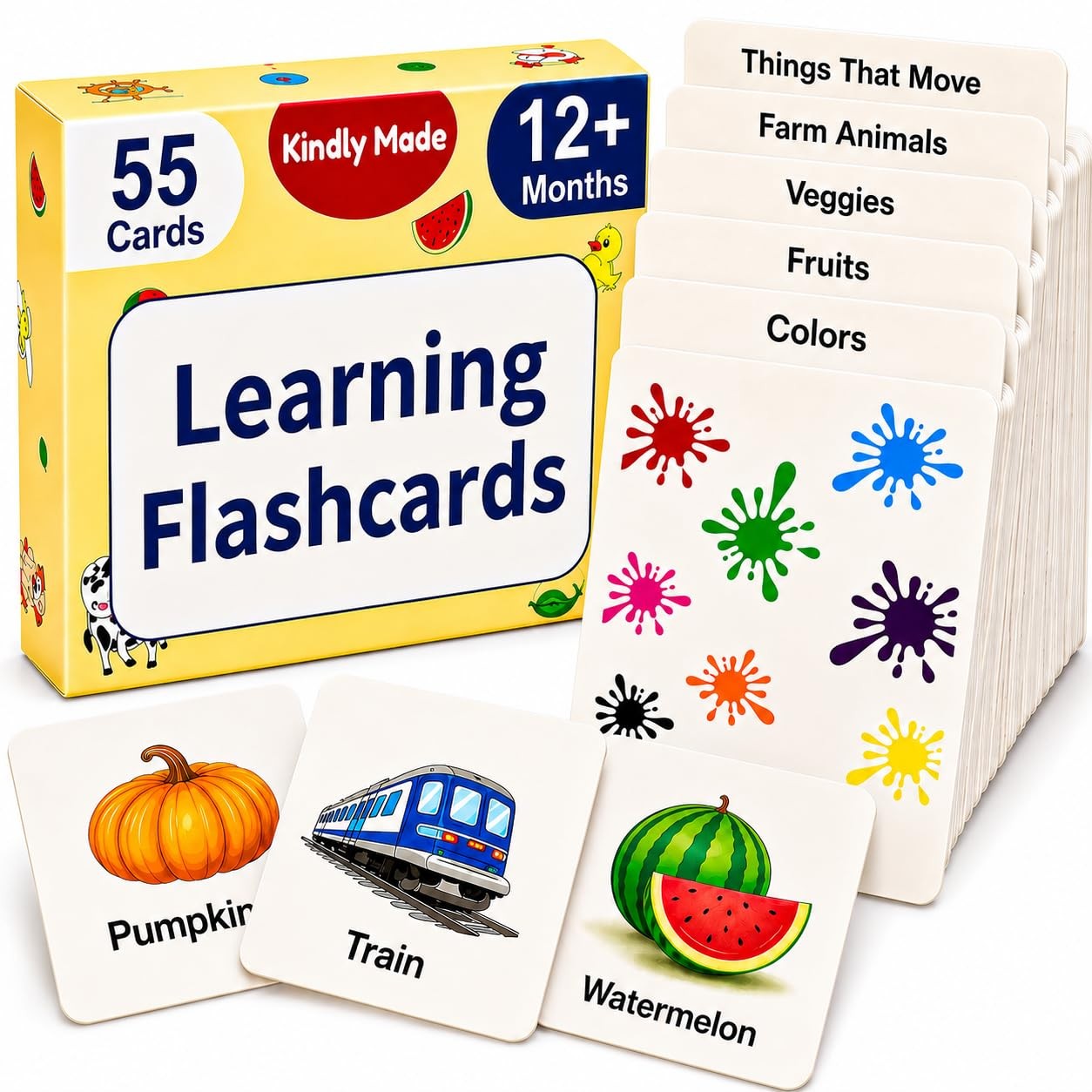 Flash Cards for Toddlers 1–3 – 55 Thick & Durable Learning Flashcards, First …