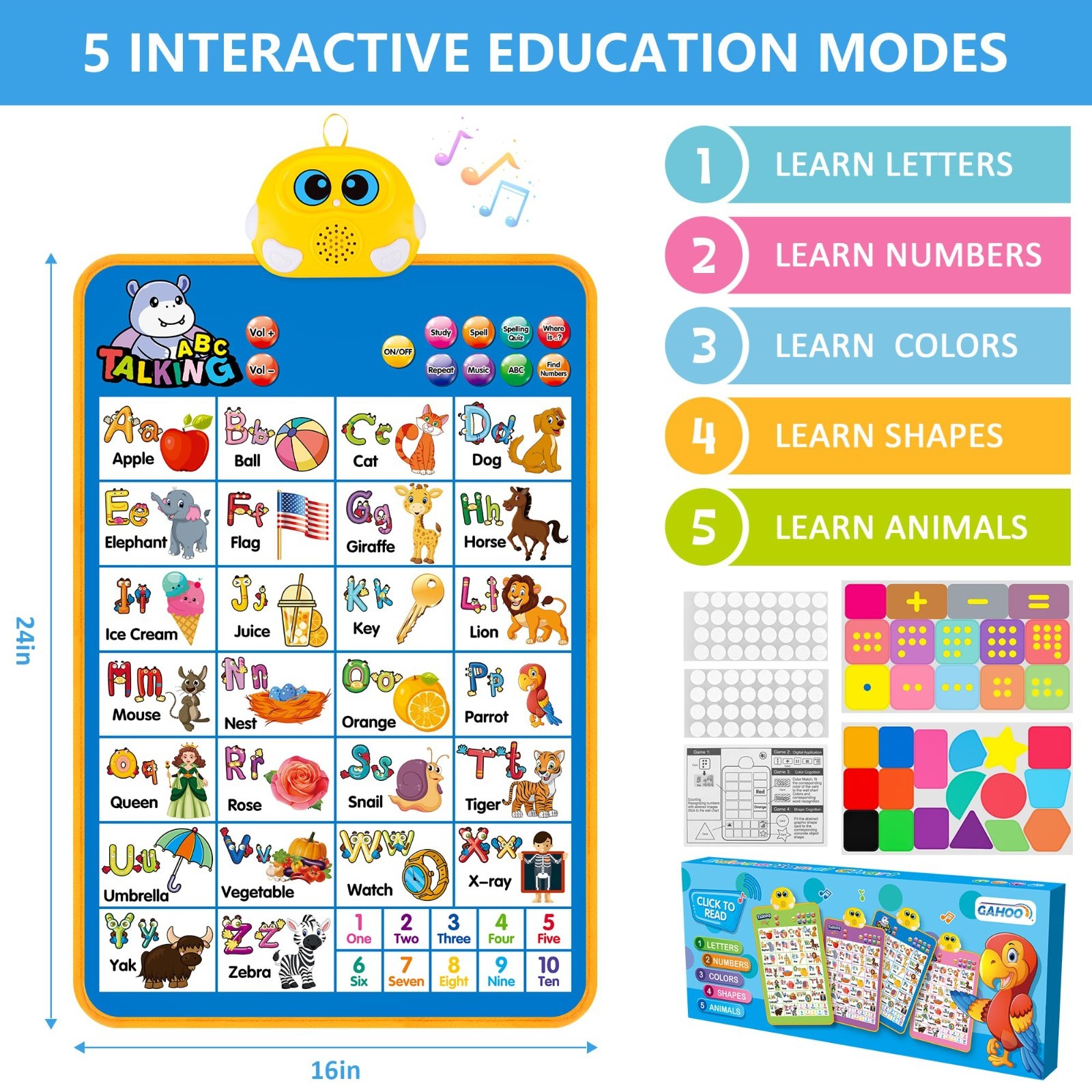 Interactive Alphabet Wall Chart – Talking ABCs & 123s, Music Learning Poster for