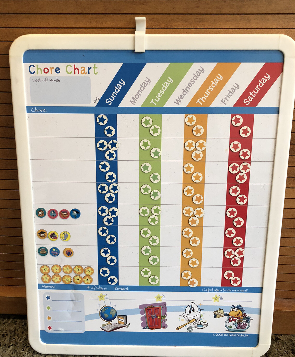 2008 Magnetic Dry Eraser CHORE CHART Board & 92 Magnets -The Board Dudes 11×14