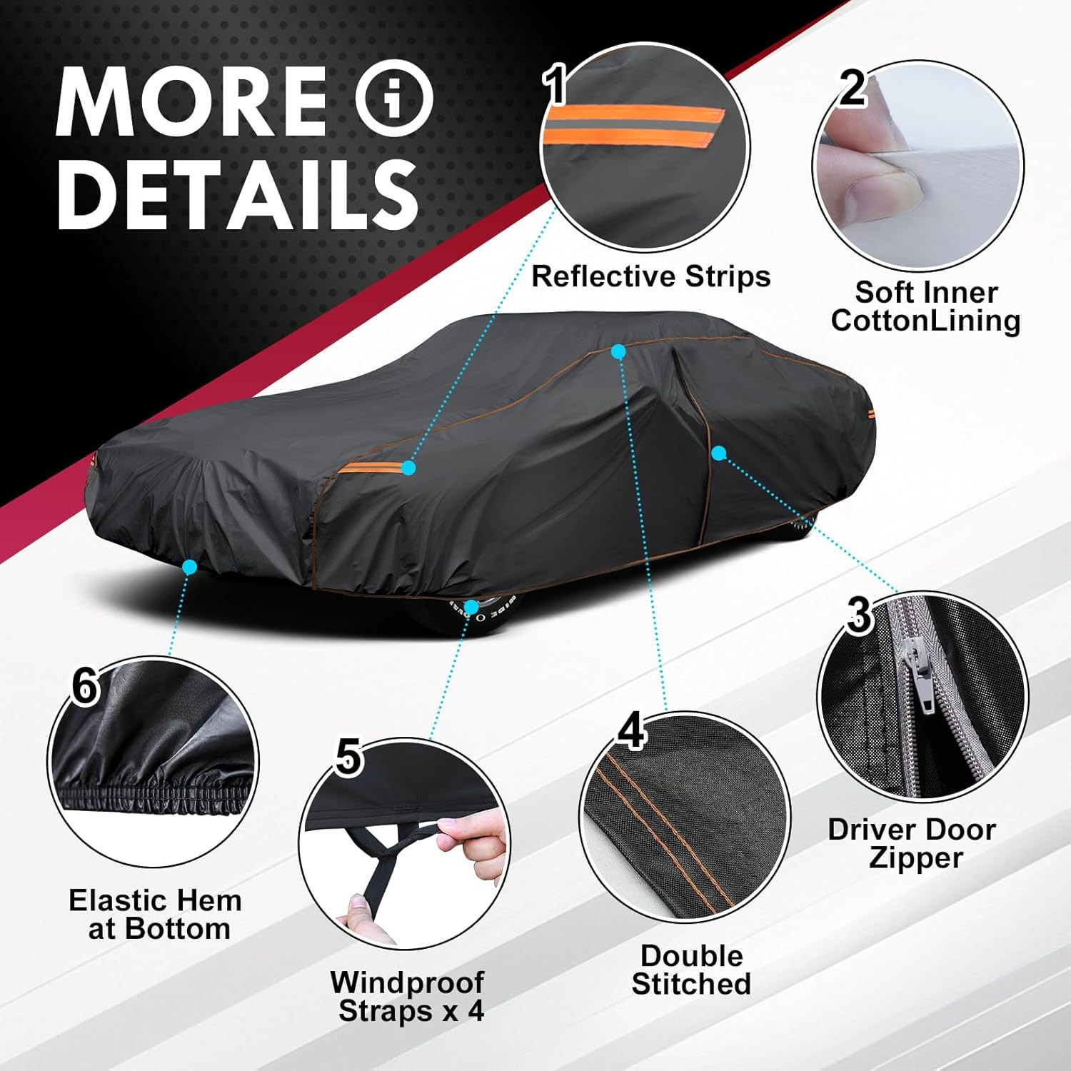 6-Layer XL Sedan Car Cover Waterproof UV for Cars up to 225 Inch C7 Size