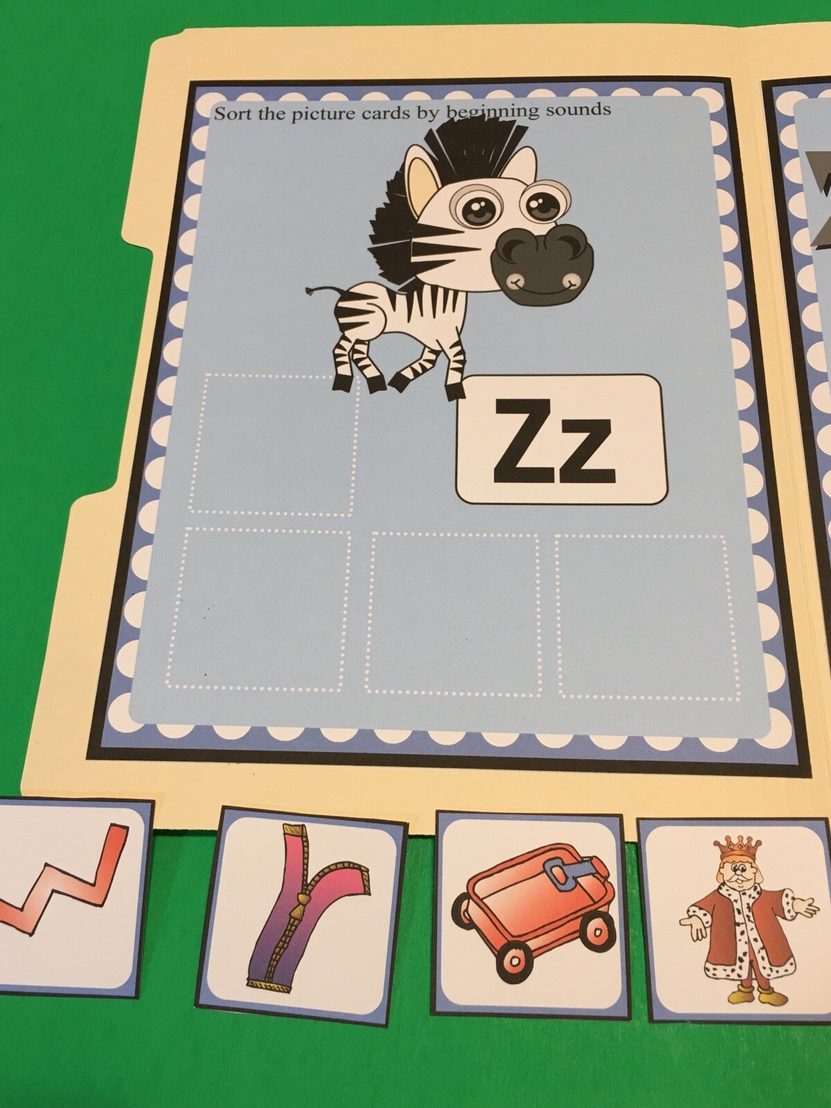 Zoe Zebra – Letter Zz – DIY File Folder game – Printed / Uncut