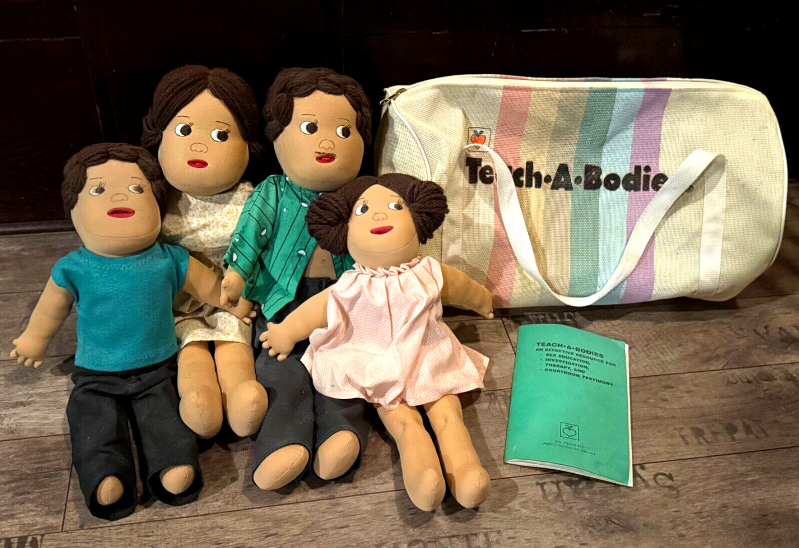 Original 80’s June Harnest Family Dolls Educational Teach A Bodies Booklet & Bag