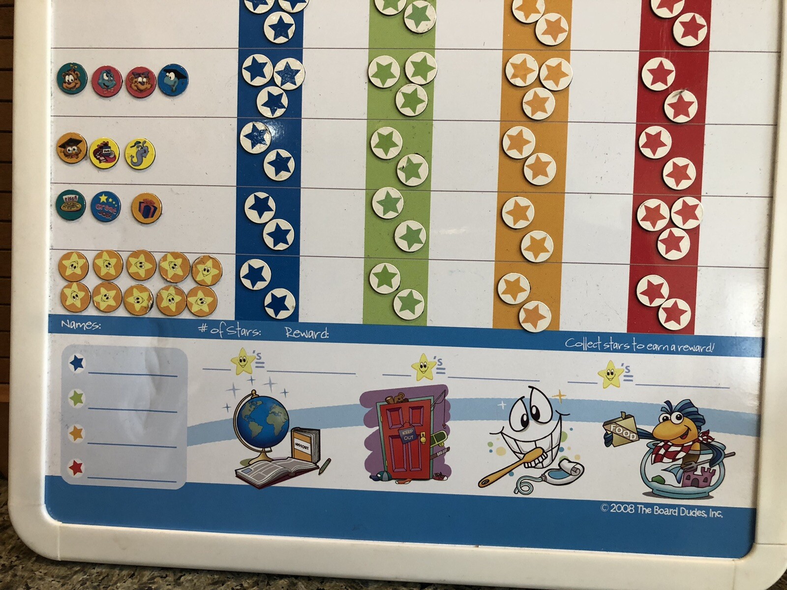 2008 Magnetic Dry Eraser CHORE CHART Board & 92 Magnets -The Board Dudes 11×14
