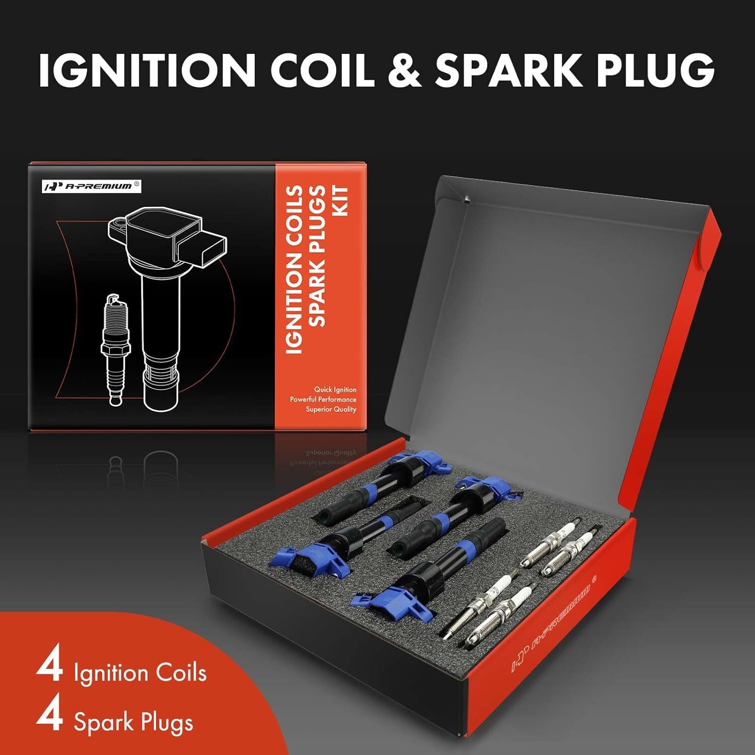 Set of 4 Ignition Coil Pack & Iridium Spark Plugs Compatible w/ Kia Soul APM