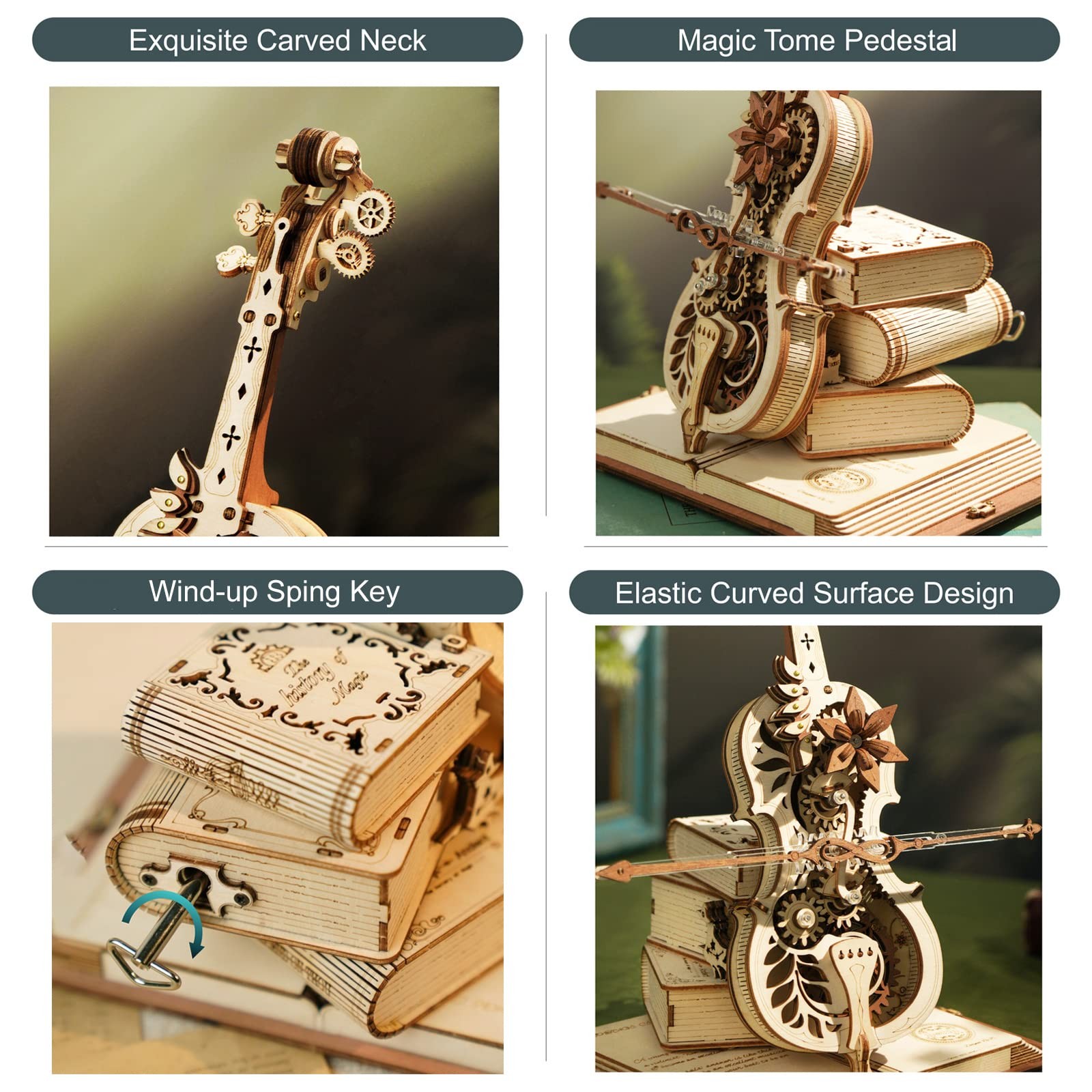 3D Wooden Mechanical Cello Puzzle DIY Music Box Model Kit, STEM Educational