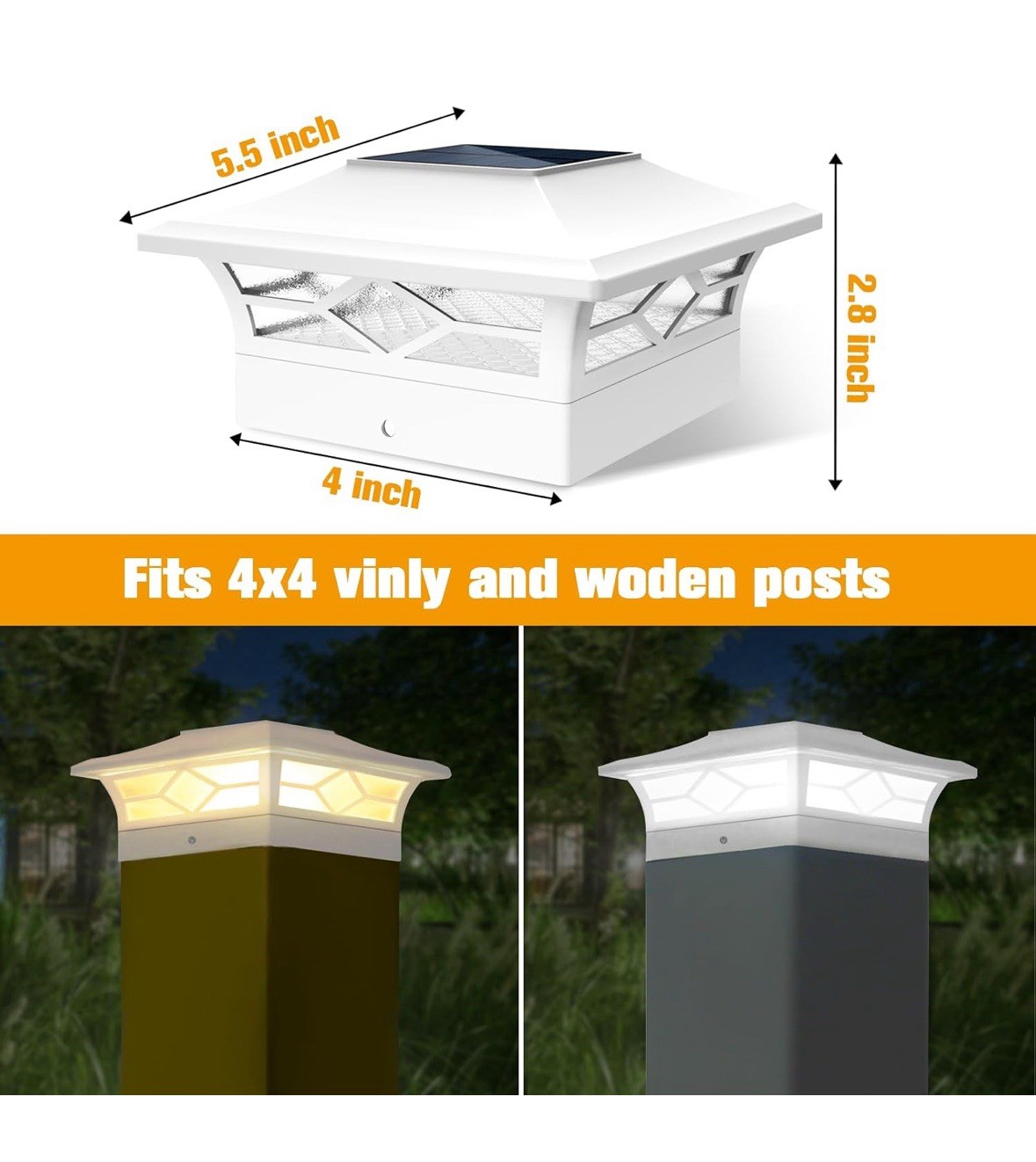 16 4×4 Solar Fence Post Cap Lights Vinyl Fence, Outdoor Deck Lights – Warm/Cool