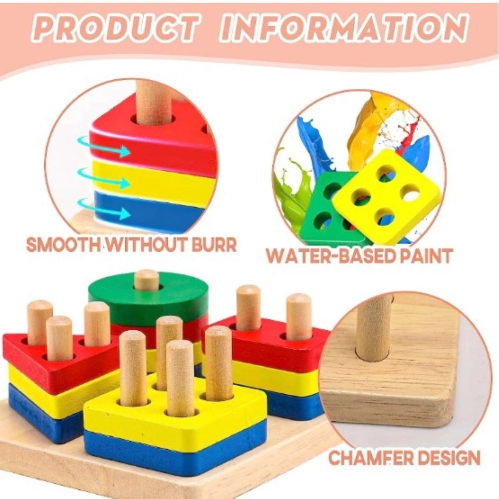 Multi-Color Wooden Puzzle for Kids Educational Montessori Toy Age 1-3 Cognitive