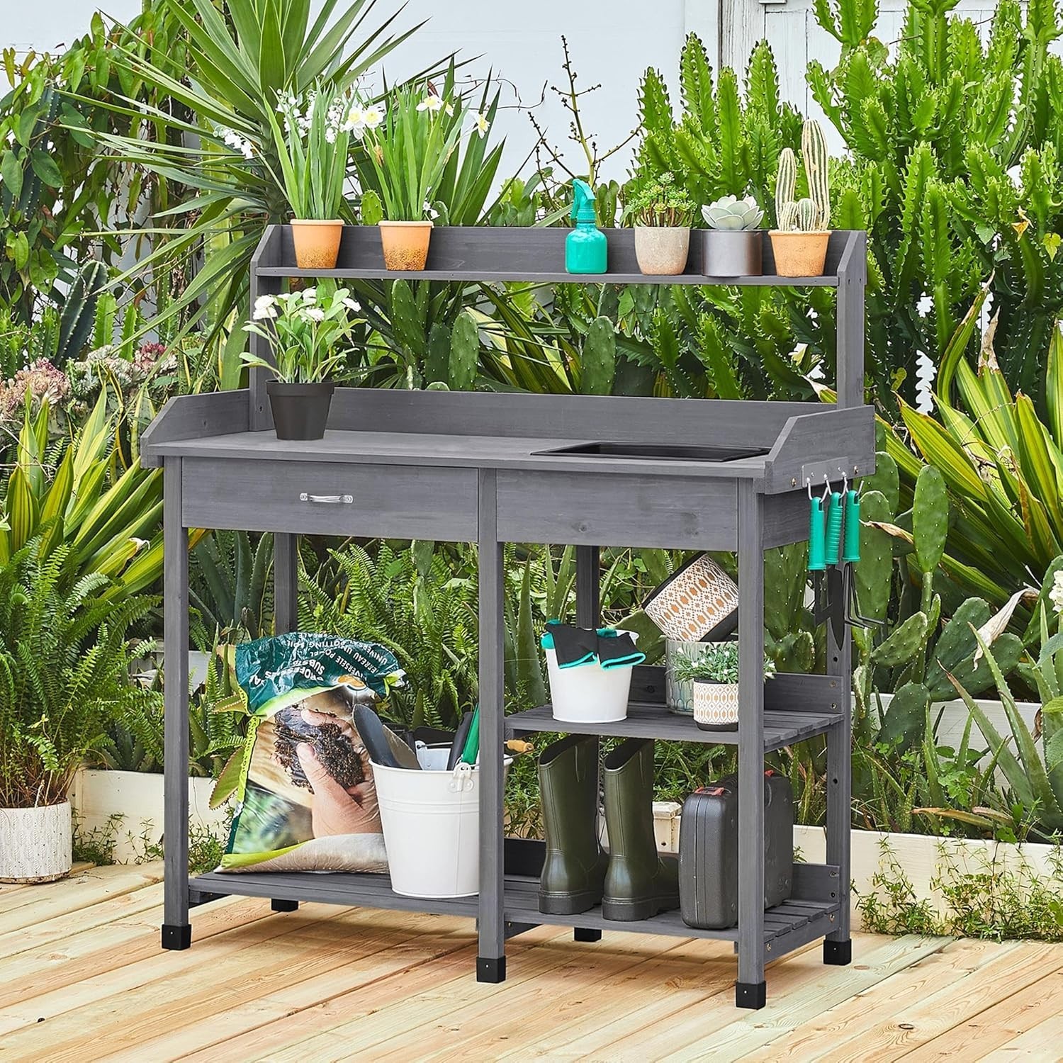 Outdoor Potting Bench Table Potters Benches Garden Workstation for Horticulture
