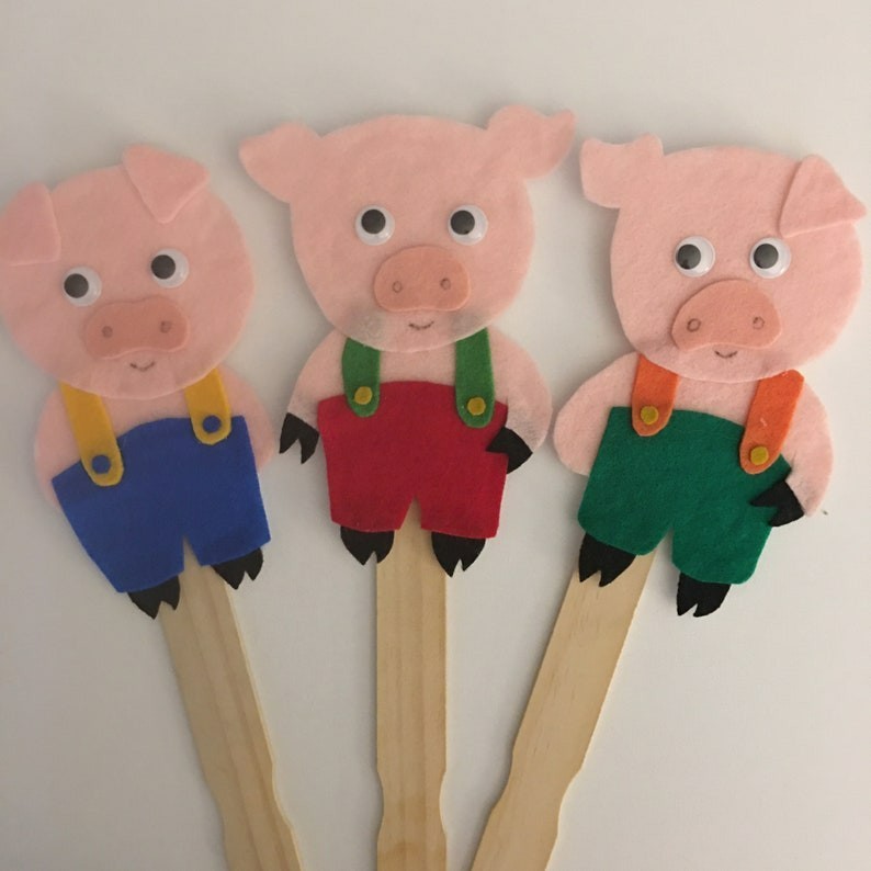 3 Little Pigs and the Big Bad Wolf Felt Board Pieces or Paint Stick Puppets
