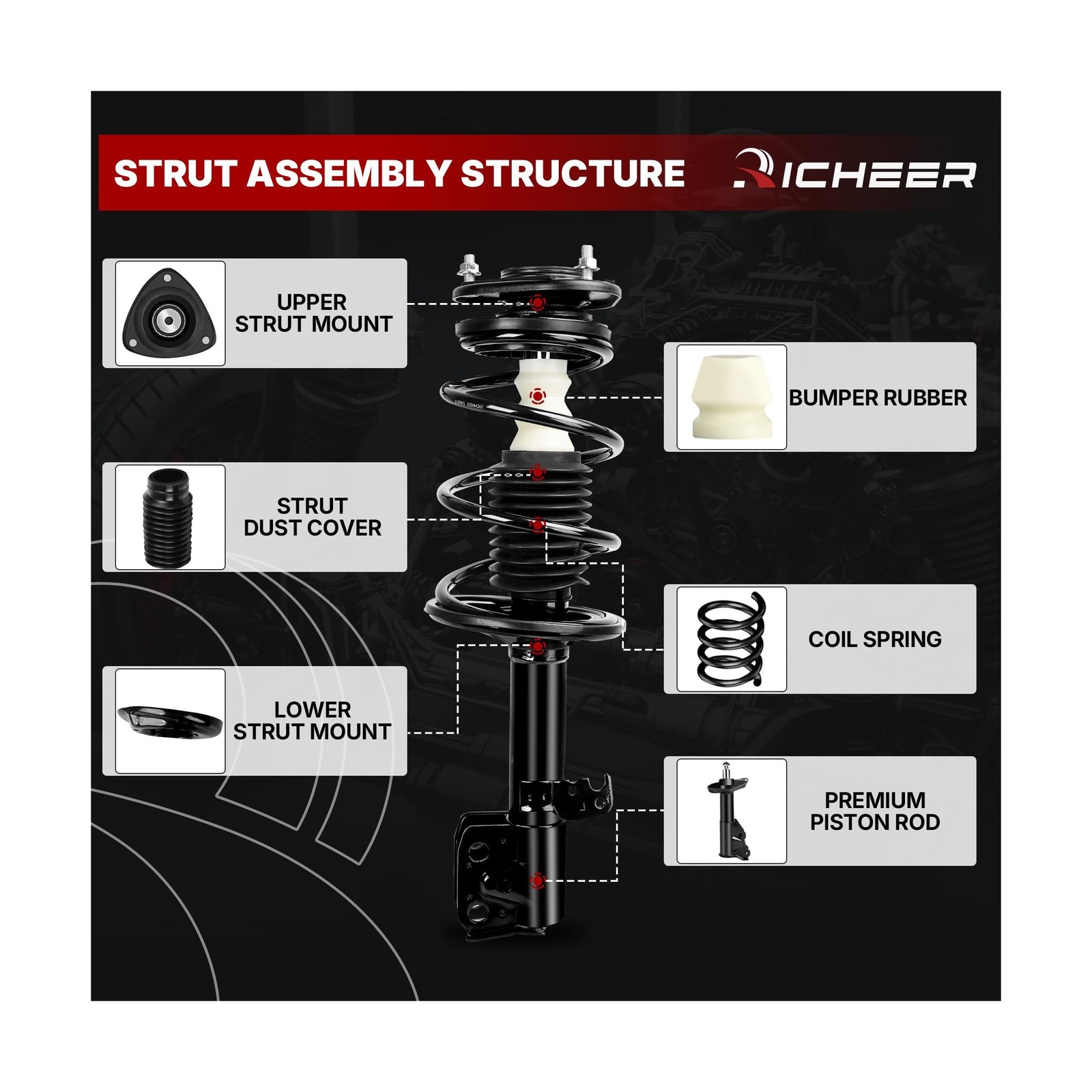 Richeer Front and Rear 4 PCS Strut Assembly Compatible with 2009-2013 Corolla…