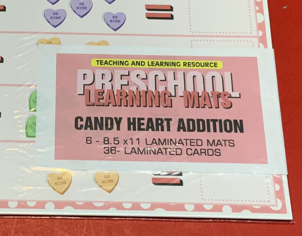Candy Heart Addition – Set of 6 Learning Mats / Cards – Laminated Activity