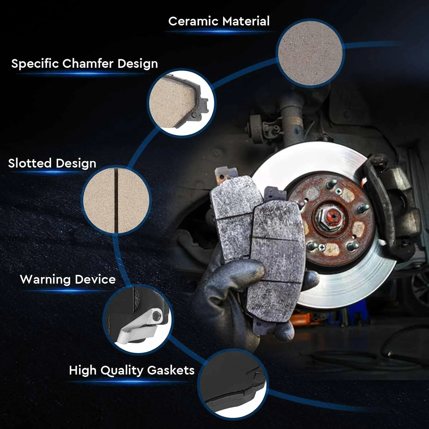 ILONPA Front Semi-Metallic & Rear Ceramic Brake Pads Set for GMC Sierra 1500/Che