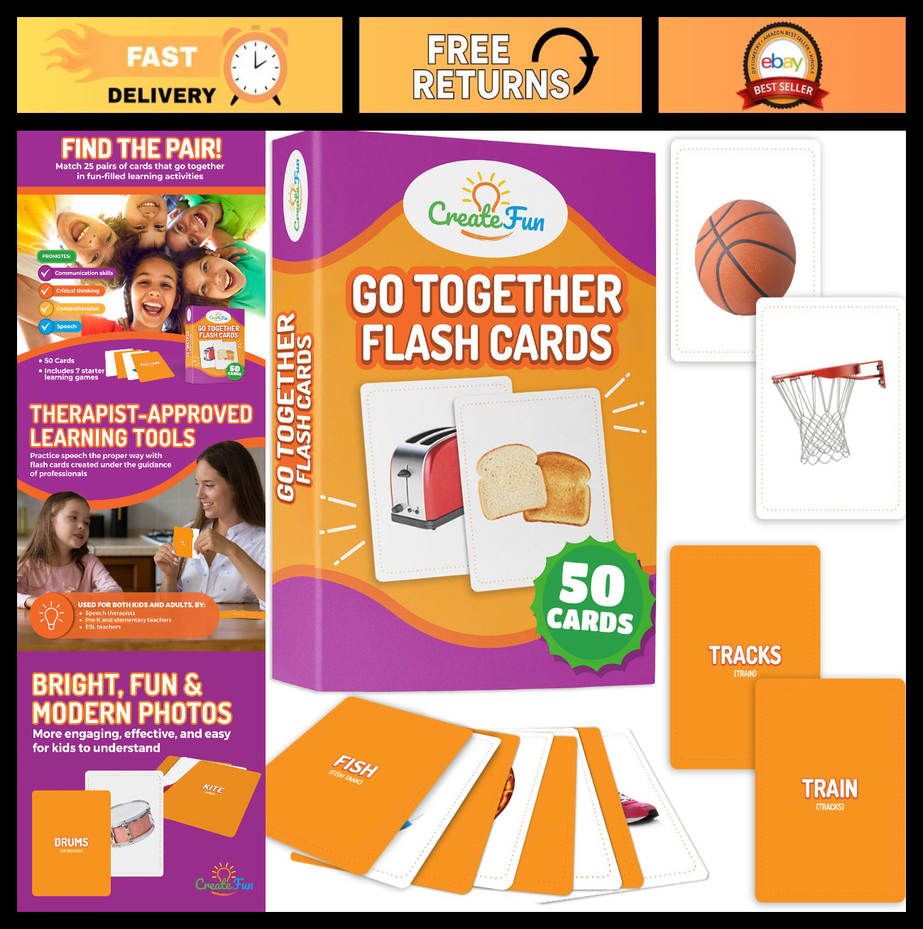 Matching Flash Cards for Kids & Adults – 50 Realistic Picture Cards for Speech T