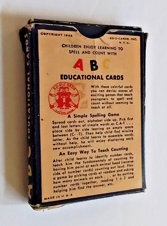 ABC CARD GAME 1944 COMPLETE WITH ALL CARDS AND BOX 36 DIFFERENT ED U CARDS INC.