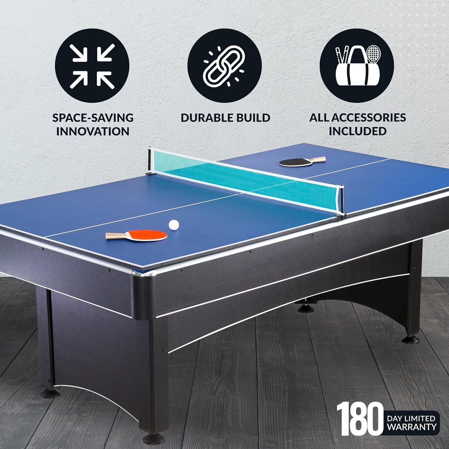 Hathaway Maverick 7-Foot Pool and Table Tennis Multi Game with Red Felt and Blue