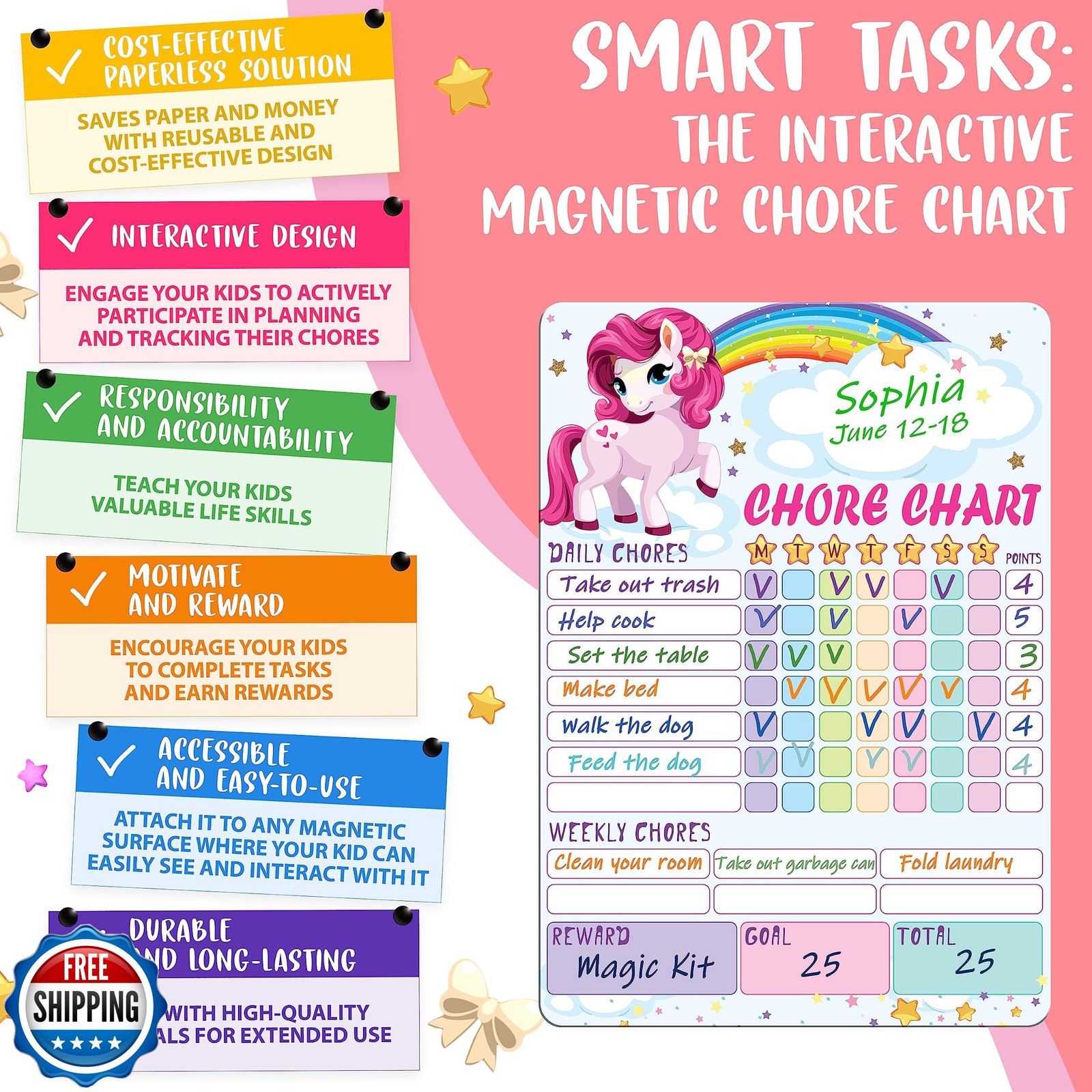 Magnetic Chore Chart for Kids 8.5×12 (A4) – Dry Erase Chore Chart Magnetic –