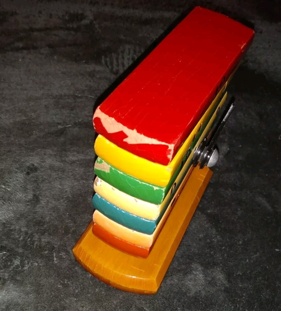 Vintage Kouvalias Wooden Toy Clock Building Block Bright Colors Learning Toy