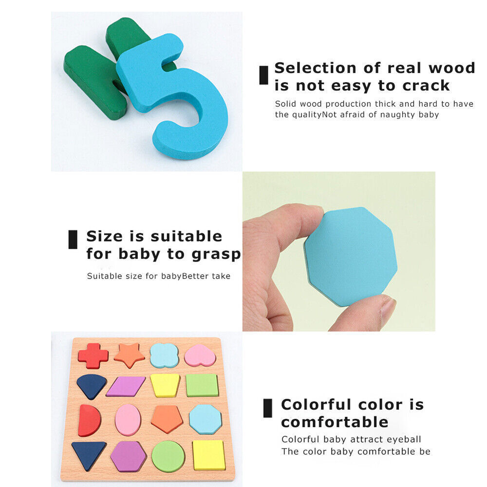 Wooden Alphabet Letters Numbers Learning Educational Jigsaw Puzzle Kids Baby Toy